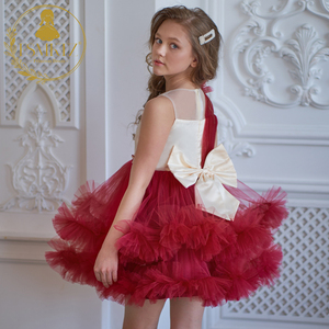 Robe de bal rouge foncé pour filles Nouveau Design Floral Satin ODM Fourniture <span class=keywords><strong>Ceinture</strong></span> perlée pour enfants pour anniversaire et soirée - Product Image 1