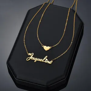 Gargantilha personalizada de aço inoxidável, gargantilha com dupla camada, corrente com nome da letra inicial, joia personalizada para mulheres