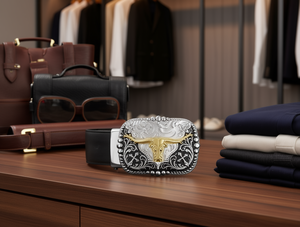 Fibbia per cintura rotonda placcata argento da 5,0 cm, accessorio moda da uomo - Product Image 2