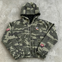 Sweat-shirt personnalisé brodé, imprimé sur toile, streetwear, coupe ample, zippé, oversize, effet vieilli, camouflage, veste de travail pour homme