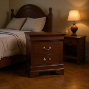 Mesa de Noche DB Glory Louis Phillipe de Madera Maciza con 2 Cajones, Mueble de Dormitorio Estilo Antiguo para el Hogar - Product Image 2