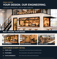 Café en conteneur à 2 étages, bar modulaire préfabriqué en conteneur avec terrasse sur le toit, fenêtre de service, kiosque commercial portable, restaurant