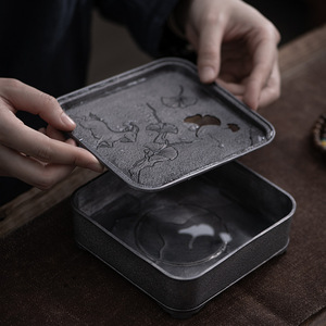 Pure Tin Old Teapot Stand Square With Lid Water Storage For Kung Fu <b>Tea</b> <b>Set</b> - Product Image 1