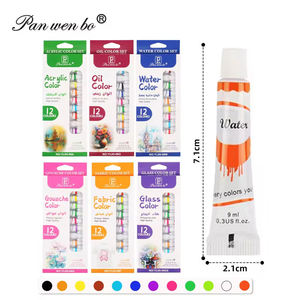 Panwenbo 9ml 12 couleurs Art professionnel <span class=keywords><strong>acrylique</strong></span>/verre/affiche/tissu/aquarelle dessin peinture pour artiste peinture - Product Image 2