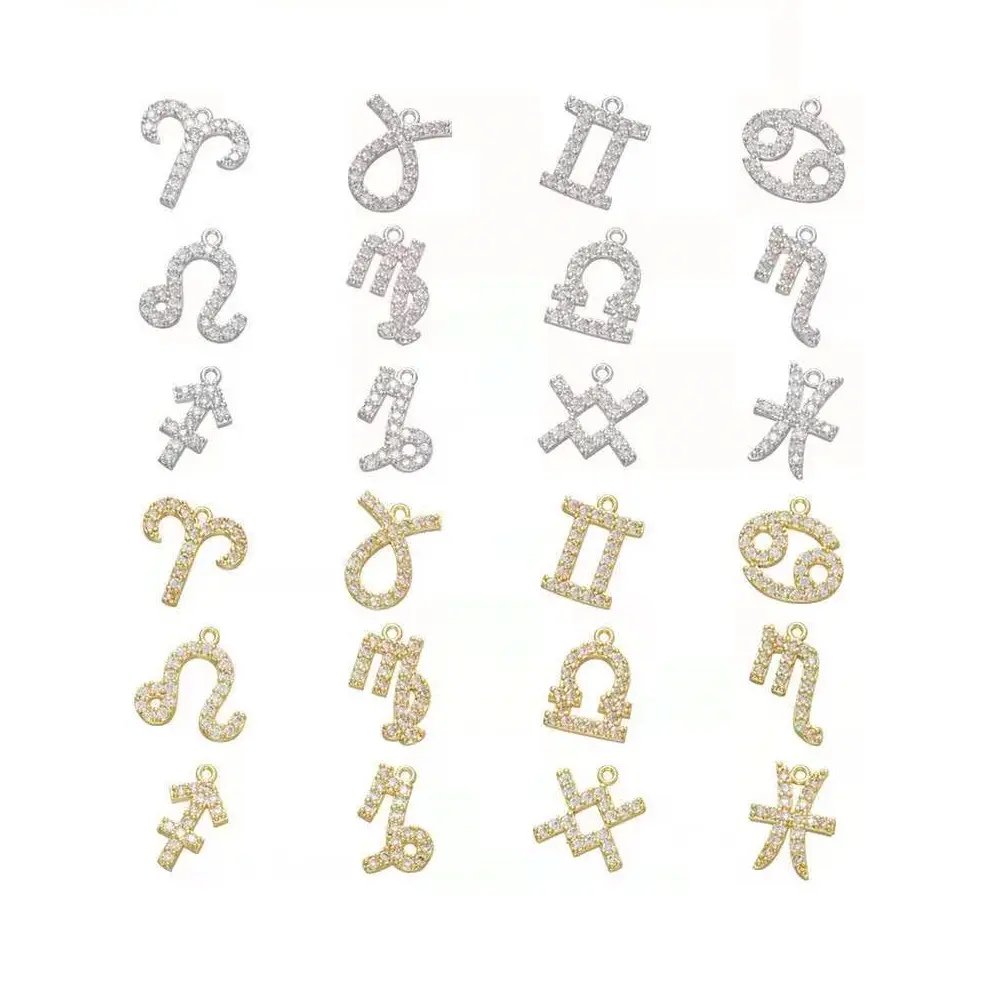 12 Zodiac Constellations Sign Large size 14mm Charms Pendants for Custom DIY Jewelry Findings Necklace Bracelet CZ Charms