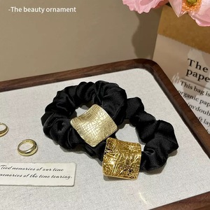 Large Hair <strong>Band</strong> High Elastic Durable Rubber <strong>Band</strong> Ponytail Ball Hair Rope Simple Temperament Metal square Brand Elastic Hair <strong>Band</strong> - Product Image 3