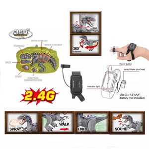 Nouvelles lumières Simulation de musique 2.4G montre à main <span class=keywords><strong>t</strong></span>élécommande 360 rotation marche <span class=keywords><strong>t</strong></span>-<span class=keywords><strong>rex</strong></span> RC Spray dinosaure Robot jouets pour enfants - Product Image 4