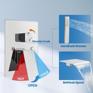 <span class=keywords><strong>Robinet</strong></span> de baignoire mural cascade avec douchette, ensemble de remplissage de baignoire monocommande chromé - Product Image 3