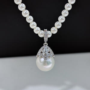 S925 Silver <b>Pendant</b> Necklace with 11-13mm Round Beads DIY <b>Pearl</b> Accessories Empty <b>Pendant</b> Buckle 31151 - Product Image 1
