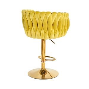 Tabouret <span class=keywords><strong>de</strong></span> <span class=keywords><strong>Bar</strong></span> minimaliste pivotant réglable, meubles <span class=keywords><strong>de</strong></span> café, accoudoir à dossier haut et central, en velours <span class=keywords><strong>jaune</strong></span>, avec base en chrome doré - Product Image 4