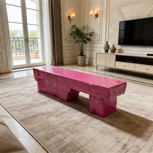 Banc à chaussures rose, tabouret artistique irrégulier, siège <span class=keywords><strong>d</strong></span>'<span class=keywords><strong>entrée</strong></span> de luxe en fibre de verre brillante, ottoman de mobilier créatif - Product Image 5