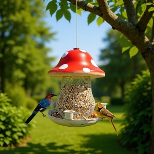 Oniya mignon champignon maison forme colibri mangeoires grande capacité suspendu à énergie solaire mangeoire à oiseaux pour l'extérieur - Product Image 6