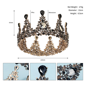 Couronnes de mariée vintage noires de style européen, diadèmes en alliage avec strass, couronnes de mariage rondes pour femmes, vente en gros, diadèmes rétro en cristal - Product Image 5