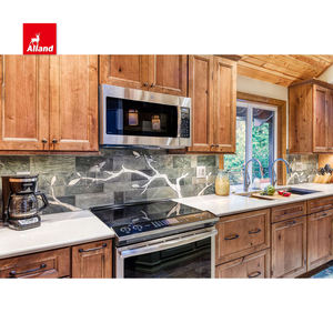 Armoire de cuisine américaine encadrée en bois d'aulne rustique finement travaillé, avec placage complet en ébène et finition glacée naturelle, contrastant avec le granit - Product Image 3