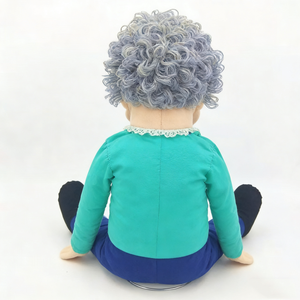 Marioneta de mano personalizada de abuela con boca móvil, marioneta de peluche de señora mayor de cuerpo completo con pelo rizado gris y gafas - Product Image 4