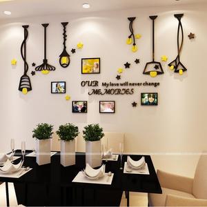 Autocollant <span class=keywords><strong>mural</strong></span> 3D en acrylique, design de lampe noire et jaune avec cadre photo DIY, décorations murales pour le salon, le fond du canapé, la salle à manger - Product Image 1
