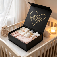 Coffret Cadeau Bébé Noir avec Chaussons Tricotés, Couverture, Housse de Biberon, Jouet Nuage, Anneau de Dentition, Emballage, Sac Cadeau en Gros, Ensemble Cadeau