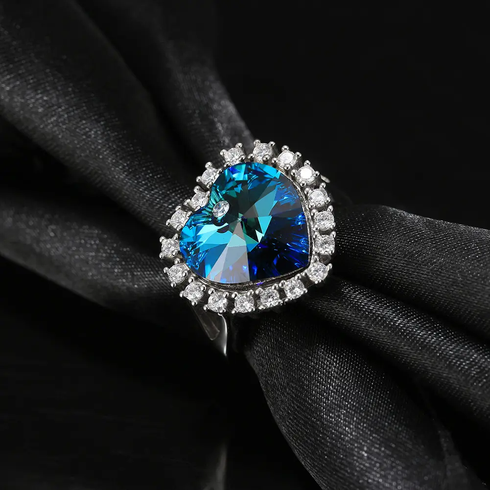 RINNTIN SWR04 bijoux fins bleu coeur coupe véritable cristal australien pierres précieuses 925 bijoux en argent Sterling bagues pour femmes