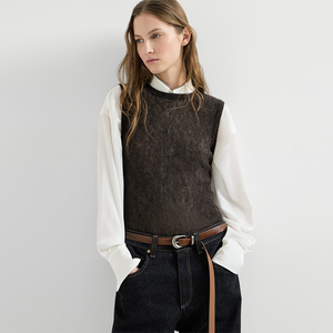 Gilet in Lana a Costine Verticali con Micro Trama <span class=keywords><strong>Trasparente</strong></span>, Spalle Larghe, Maglione Base Minimalista Senza Maniche - Product Image 2