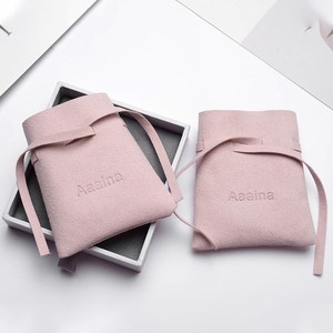Pochette de luxe en velours avec logo, sac à cordon, sac à bijoux en daim, sacs cadeaux anti-poussière en velours avec ruban et nœud - Product Image 4