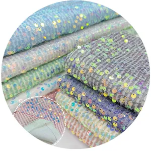 Fournisseur de la Chine prix de gros Double couche de tissu de maille tricoté couleur paillettes tissu de dentelle pour les femmes robe de soirée