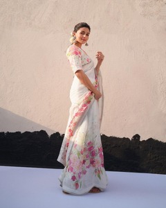 Sari de impresión Digital de seda blanca de calidad superior, nuevo diseño clásico, Ropa Étnica india tradicional para adultos, vestido - Product Image 1