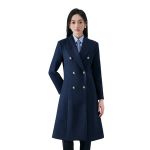 Women's Black Wool Blend Coat Mid Length Double Breasted Warm Office Wear - Product Image 5