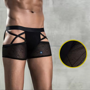 Ropa interior masculina de moda al por mayor: Calzoncillos bóxer de encaje transparentes, calzoncillos de malla, calzoncillos de talle bajo con transparencias y diseño hueco, estilo sexy y atractivo para hombres gay. - Product Image 2