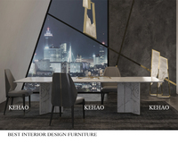 Ensemble de table à manger rectangulaire en marbre italien de luxe, 8 à 10 places, chaises rembourrées, mobilier de salle à manger moderne haut de gamme pour villa