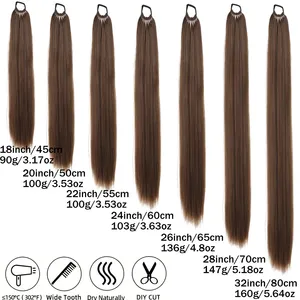 Synthetic 18inch/20inch/22inch/24inch/26inch/28inch/32inch long straight wig ponytail, <b>headband</b> ponytail, <b>elastic</b> rope ponytail - Product Image 4