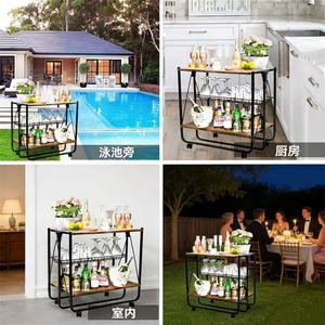 Cross-border <b>foldable</b> handcart, portable solid wood storage rack, catering kitchen folding <b>cart</b>, home handcart - Product Image 2