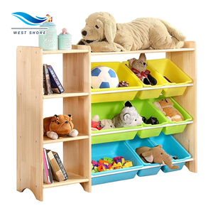 Kids Toy Storage Organizer Shelf Wooden Kindergarten Furniture Storage Box Cabinet Sets for Toddler Removable Toy Storage Bins