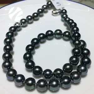 Forma redonda de alto brillo color negro natural collar de perlas Tahitianas tipo de joyería