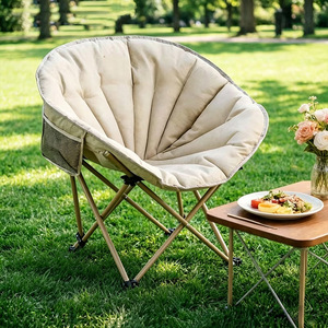 Chaise pliante de style glamping avec cadre métallique haut de gamme et coque rembourrée en coton – Siège portable pour l'intérieur et l'extérieur, idéal pour la maison, le camping et les pique-niques - Product Image 2