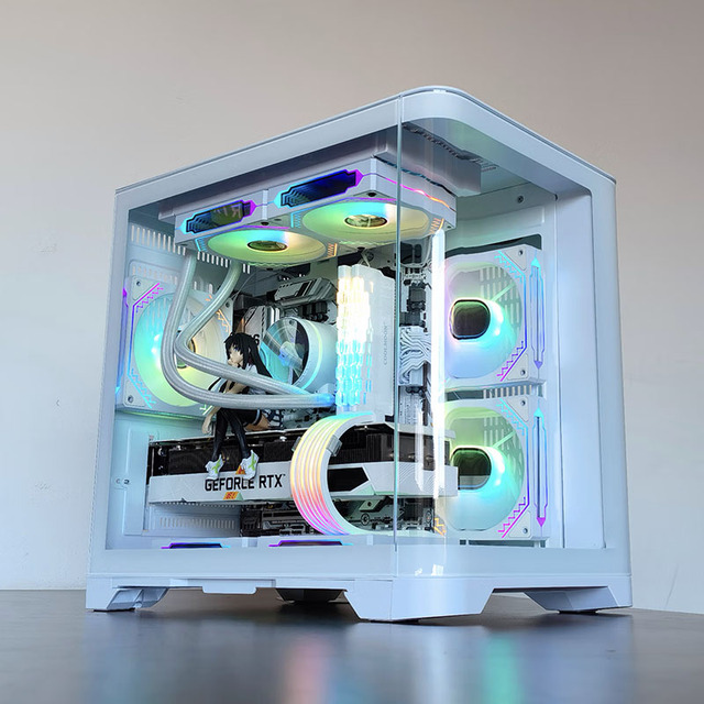 LY Micro-ATX Dual Tempered Glass Panels Gaming PC Case 157mm Radiator Support Curved Glass Mid Tower Stock