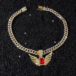 Collar de Alas Cuadradas con Pedrería Estilo Hiphop, Chapado en Oro y Plata, para Hombre, Joyería de Moda al por Mayor - Product Image 3