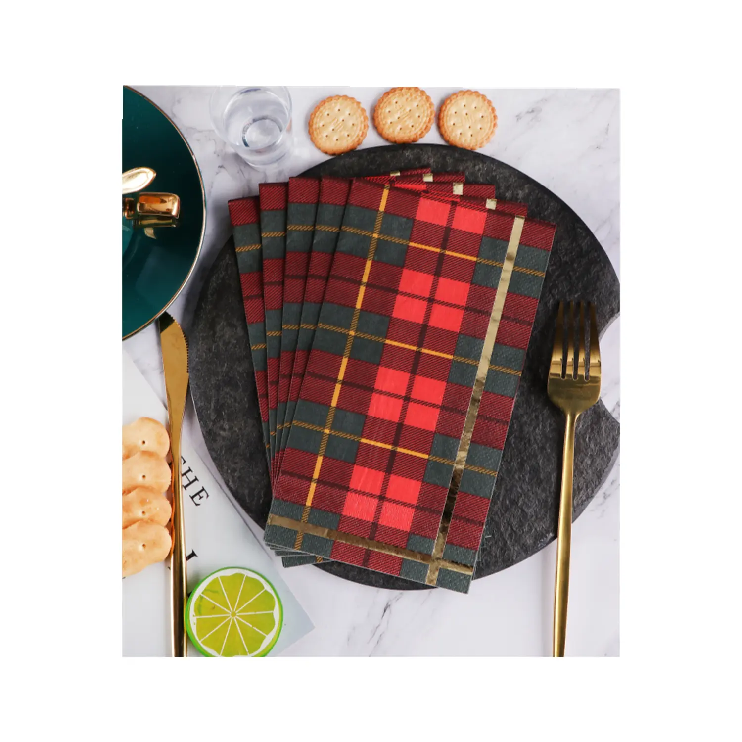 Dekoupage folienparty-Wandschmuck für Opp-Tasche oder individuelle Papier-Wandwäsche und Servietten für Weihnachten bedruckt rot grün 20 Stück mit Gold