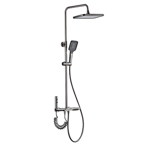 Ensemble <span class=keywords><strong>de</strong></span> <span class=keywords><strong>douche</strong></span> thermostatique <span class=keywords><strong>de</strong></span> luxe boutons <span class=keywords><strong>de</strong></span> piano gris nickel brossé jet supérieur à effet pluie pressurisé avec <span class=keywords><strong>pommeau</strong></span> <span class=keywords><strong>de</strong></span> <span class=keywords><strong>douche</strong></span> en plastique - Product Image 1