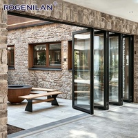 Porte pliante en aluminium à double vitrage Rogenilan pour patio et balcon, isolée, étanche, vitrée trempée, portes extérieures accordéon