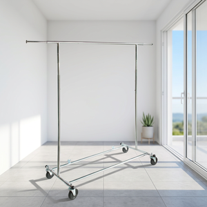 Perchero Metálico Moderno de Alta Resistencia con Ruedas, de Una Sola Barra, Altura Ajustable, Plegable, Organizador de Ropa para Hogar y Hotel - Product Image 4