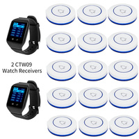 Système d'appel sans fil pour serveurs et infirmières, 15 boutons d'appel CTT12 + 2 récepteurs de montre-pager CTW09 433,92 MHz pour restaurants et maisons de retraite