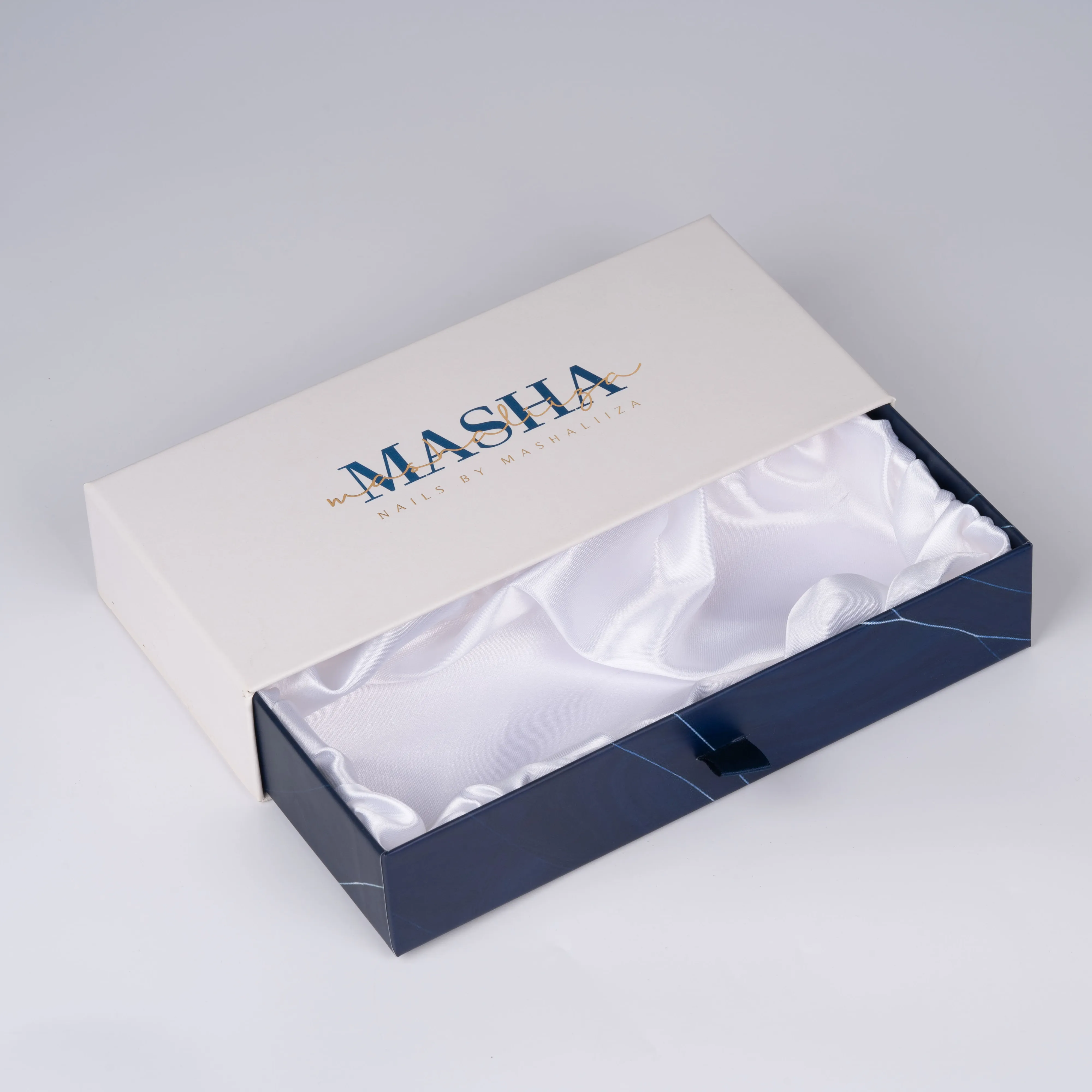Caja portátil de papel limpio personalizable, caja de cajón de regalo, venta al por mayor, azul y blanco