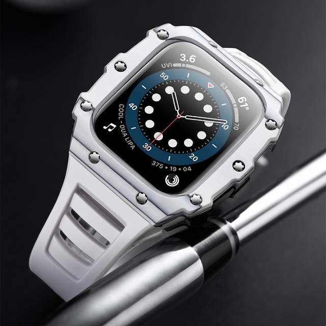 Luxury 41 44 45mm Modified Accessories Carbon Fiber Watch Case+Silicone Strap for Apple Watch 6 SE Ceramics Cover Silicone Bands
