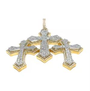 Premium 925 Plata 14K oro colgante Triple Cruz diamante simulado princesa corte Moissanite moda Hip Hop estilo personalizado fino - Product Image 2