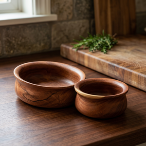 Ensemble de bols de service vintage polis, 2 tailles (petite et grande), en bois d'acacia, réutilisables, compatibles lave-vaisselle, écologiques, pour fruits et fêtes - Product Image 1