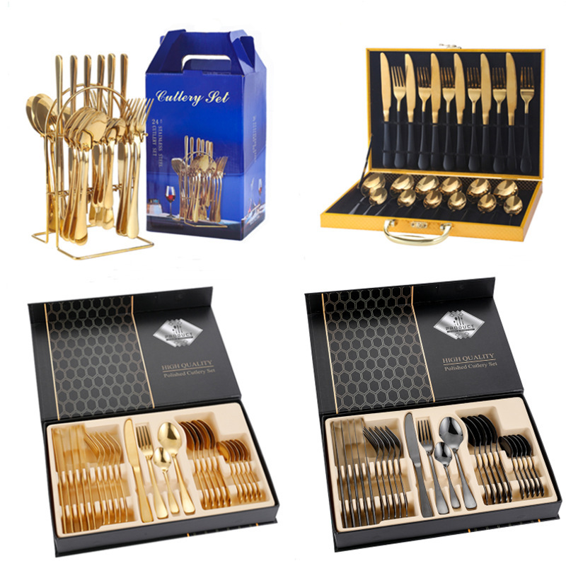 Factory Wholesale 24-Piece Modern Gold Stainless Steel Cutlery Set Western Dining Knife Fork Spoon Gift Box Set · image 6