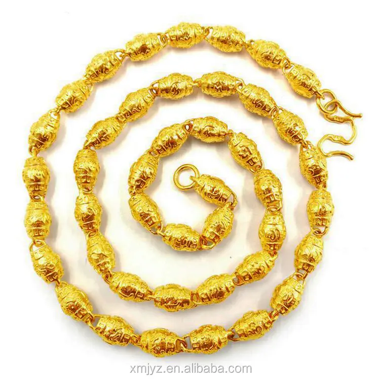 Kuningan berlapis emas tebal enam karakter Mantra kalung indah emas enam karakter Mantra perhiasan pria dan wanita