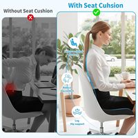 Grand coussin de siège ergonomique carré en mousse à mémoire de forme avec design orthopédique antidérapant pour soulager la sciatique et les douleurs au coccyx, lavable, noir