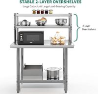 Table de travail à 2 niveaux avec étagères, étagères de rangement pour cuisine commerciale, plan de travail en acier inoxydable