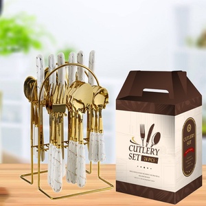 24 Pieces of Nordic Light Luxury Golden Tableware and Ceramic Handcrafted Stainless Steel Tableware Set - Product Image 4